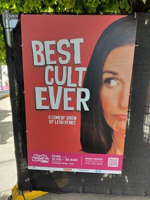 A billboard that reads "best cult ever"